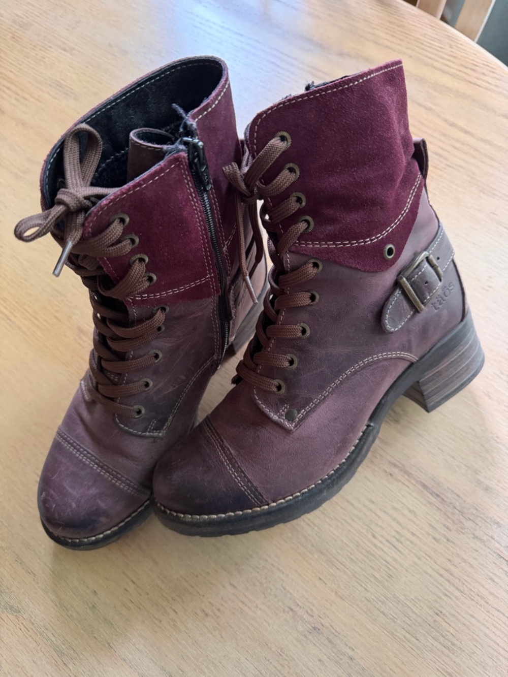 Taos Footwear Burgundy Lace-Up Ankle Boots with Buckle Detail